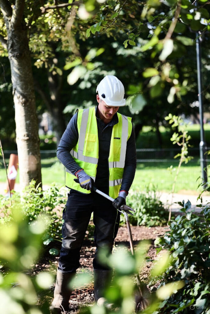 een grondwerker die bezig is met zijn werkzaamheden buiten