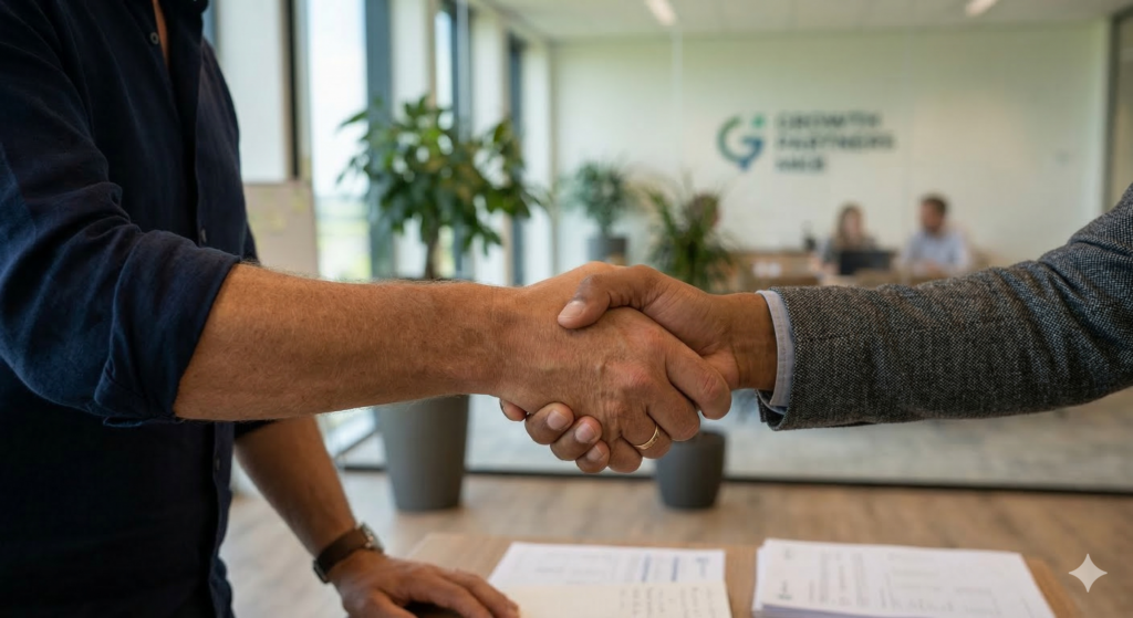 2 mensen geven elkaar de hand.