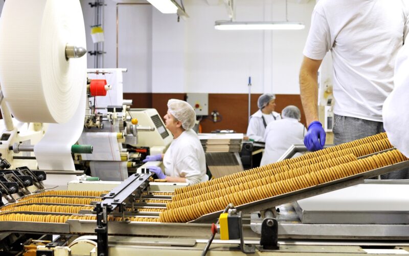 Productie medewerker werkzaam aan de lopende band.