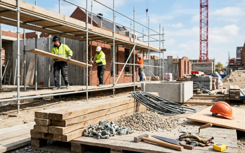 je ziet hier 2 mannen die werkzaam zijn in de bouw.