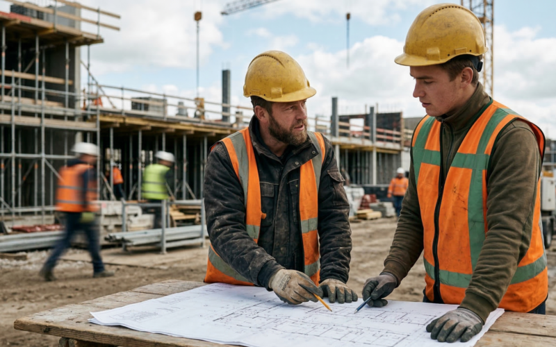 je ziet hier een afbeelding waarop je een werkgever en een werknemer ziet. de werknemer is zichzelf aan het ontwikkelen en iets nieuws aan het leren