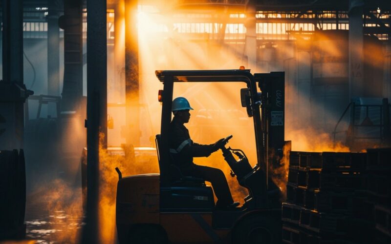 Werken tijdens een warme zomerdag heftrcukchaffeur