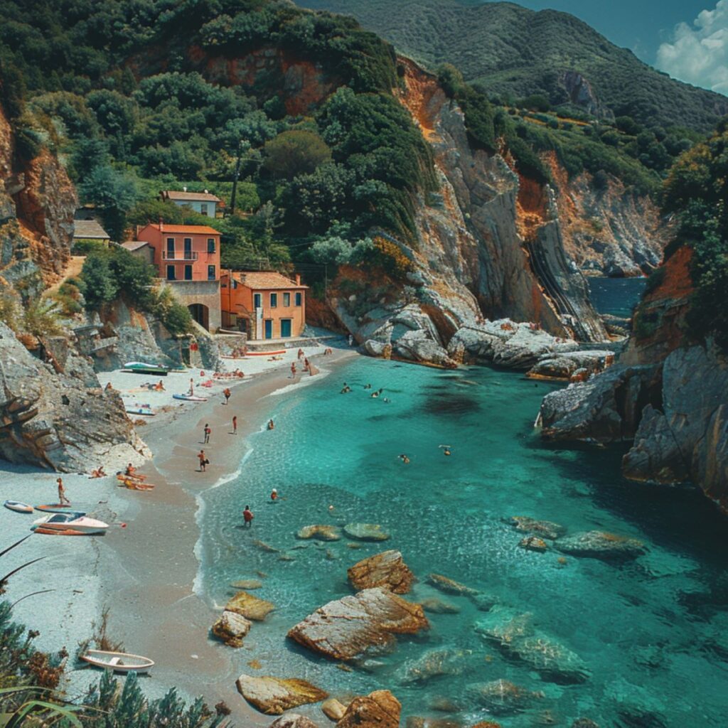 Een foto van de Italiaanse kust gedurende de zomer.