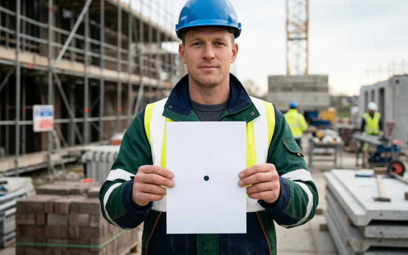 je ziet hier een jonge man die met een CV in zijn handen staan. in die CV zit een gat!