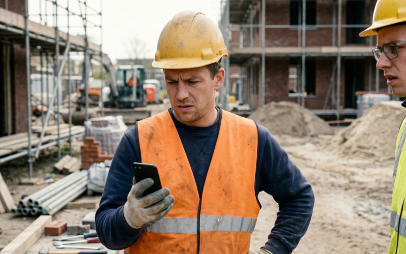 je ziet hier 2 mannen die op een telefoon aan het kijken zijn omdat ze een nepvacature zien