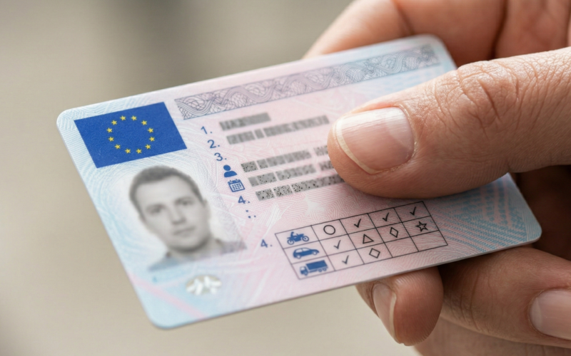 je ziet hier een hand met een rijbewijs. dit is erg belangrijk bij het vinden van een baan.