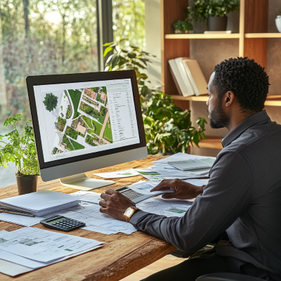 een tekenaar infra die zijn ontwerp bekijkt op de computer