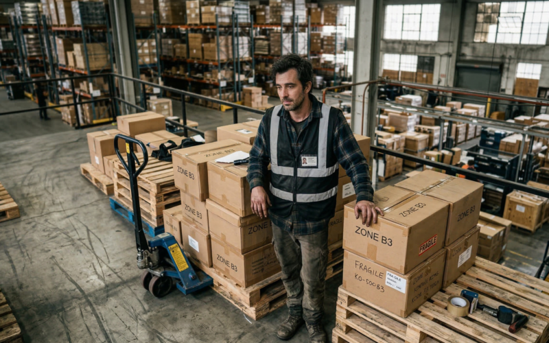 je ziet hier een man die verdrietig/vermoeid kijkt op zijn werk.