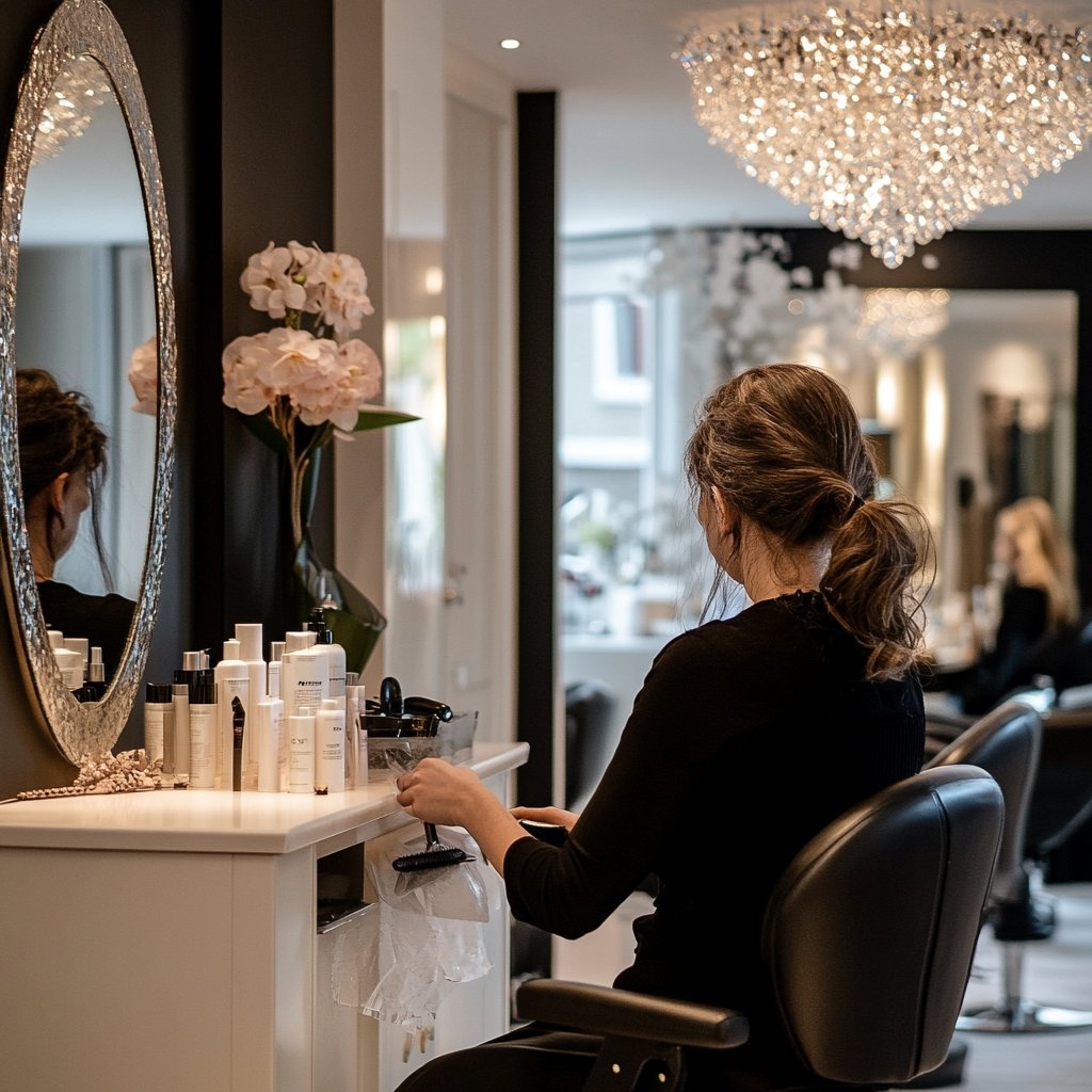 Een vrouw is bij de kapper.