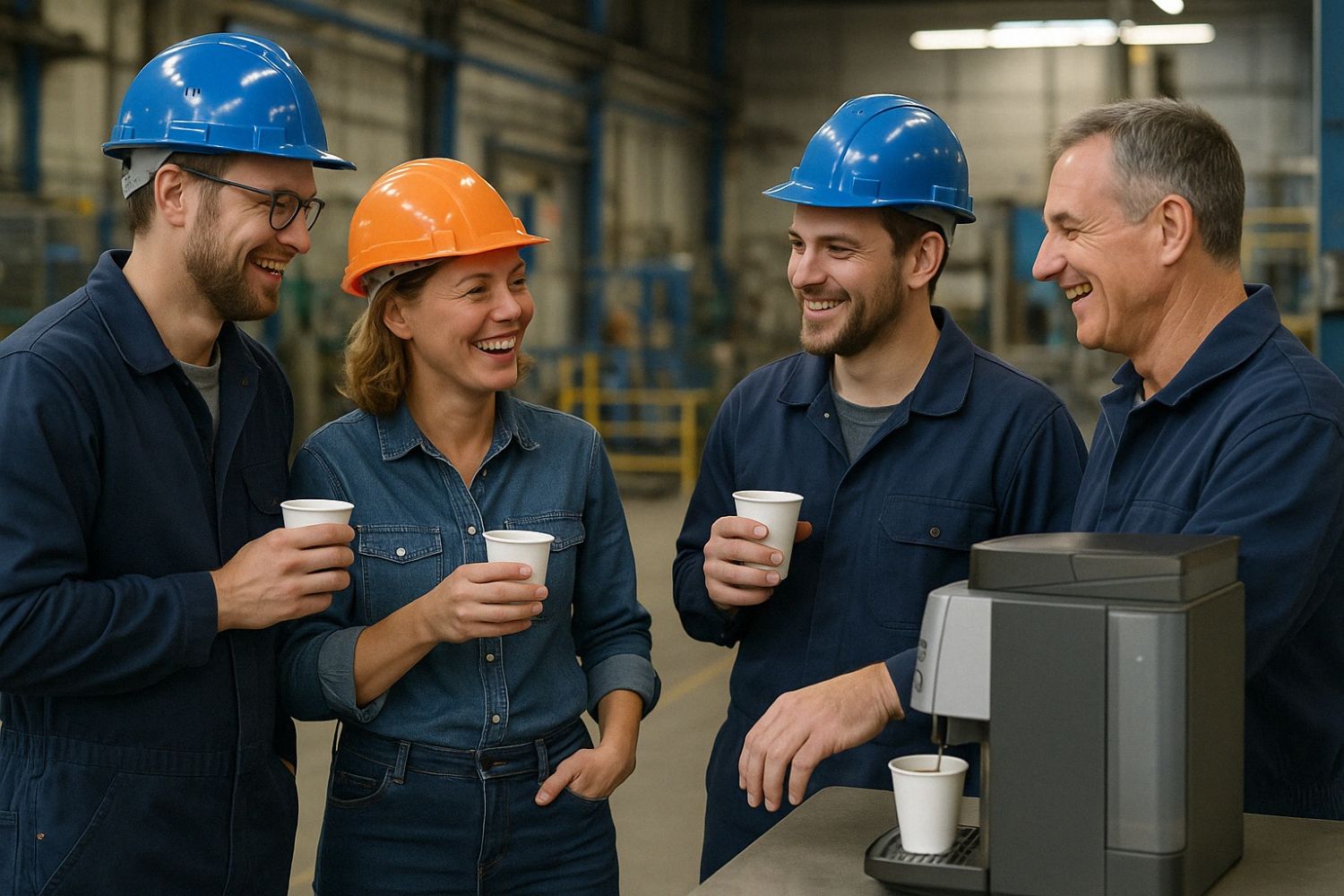 collega's doen met elkaar koffie