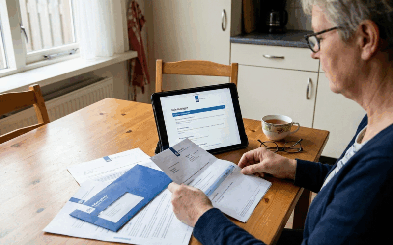 Een vrouw vult haar belastingen in.