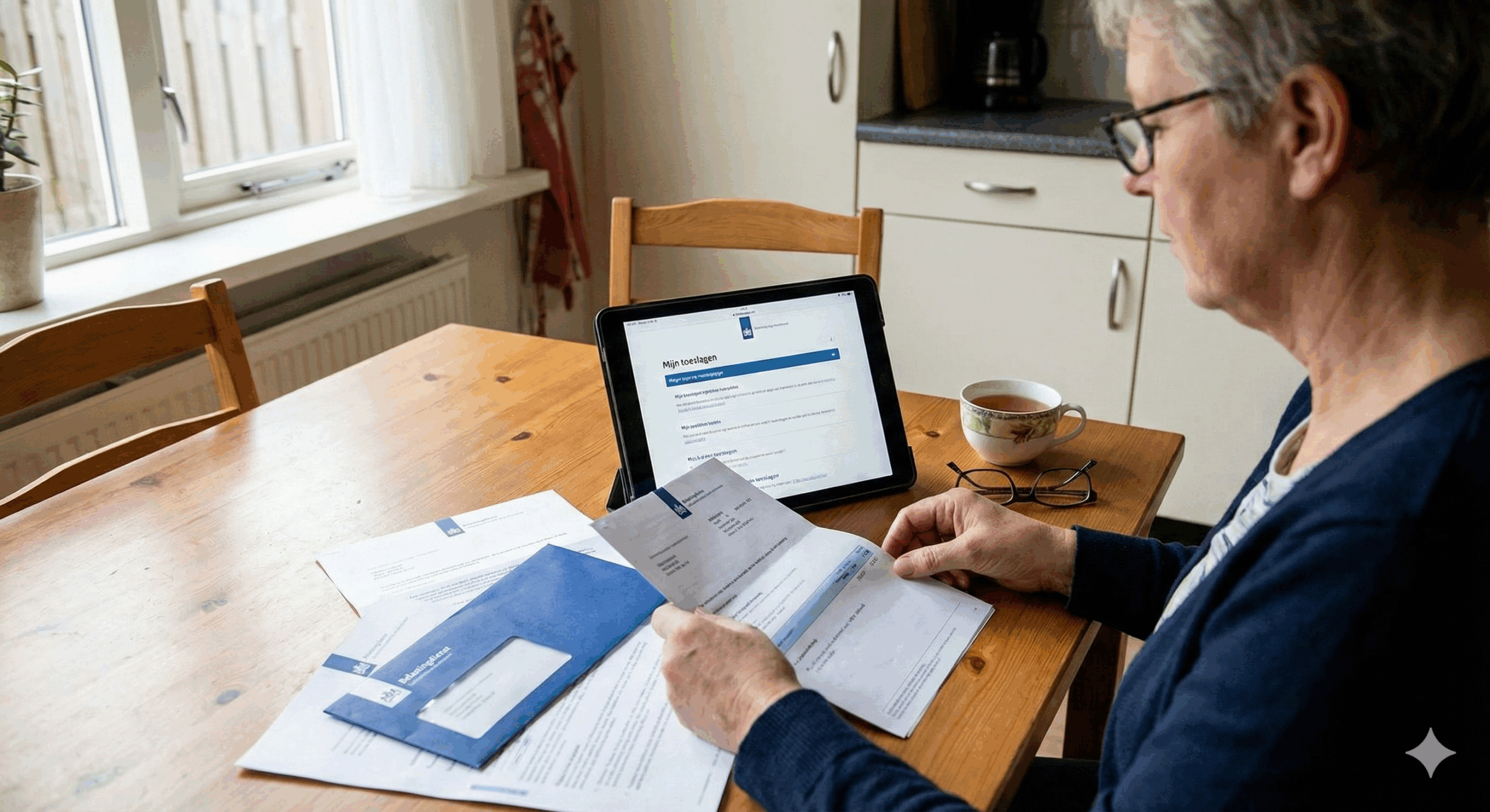 Een vrouw vult haar belastingen in.