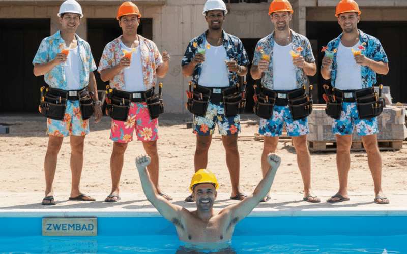Bouw mannen genieten van hun bouwvak 2026