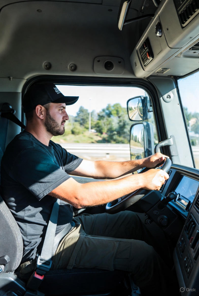 een vrachtwagenchauffeur die onderweg is