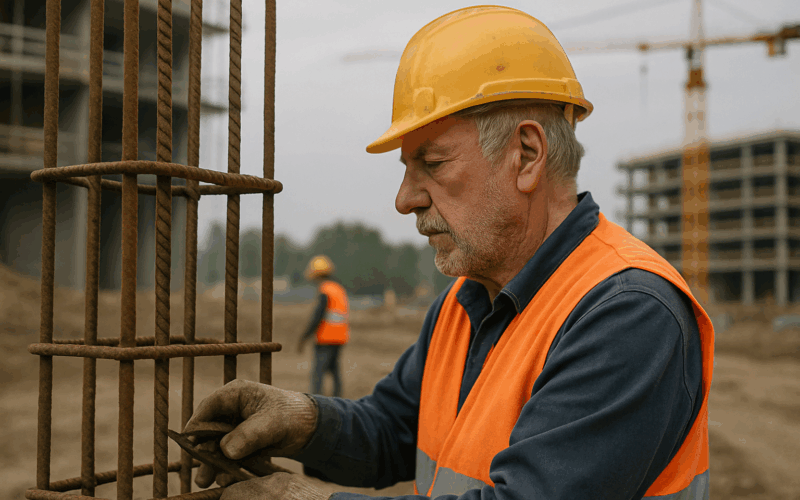 een man rond de 60 die werkt in de bouw