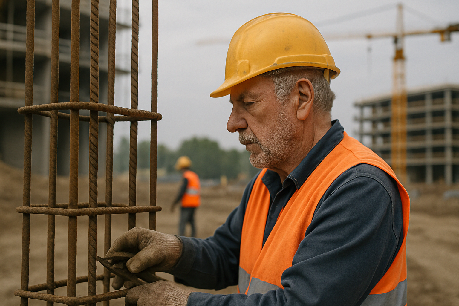 een man rond de 60 die werkt in de bouw