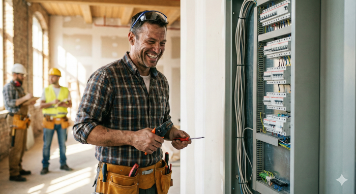 Een man werkt in de elektrotechniek