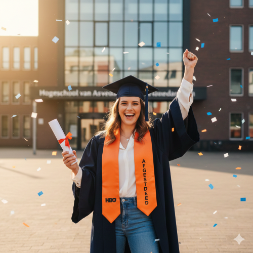 Een vrouw is net afgestudeerd