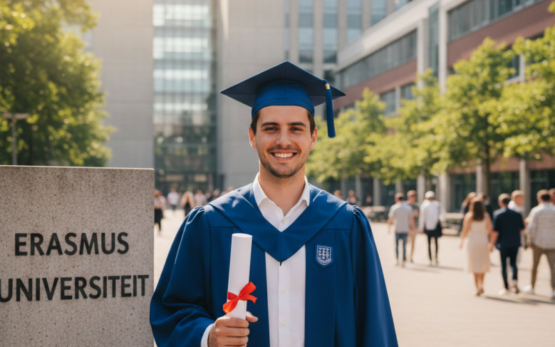 Man is klaar met studeren.