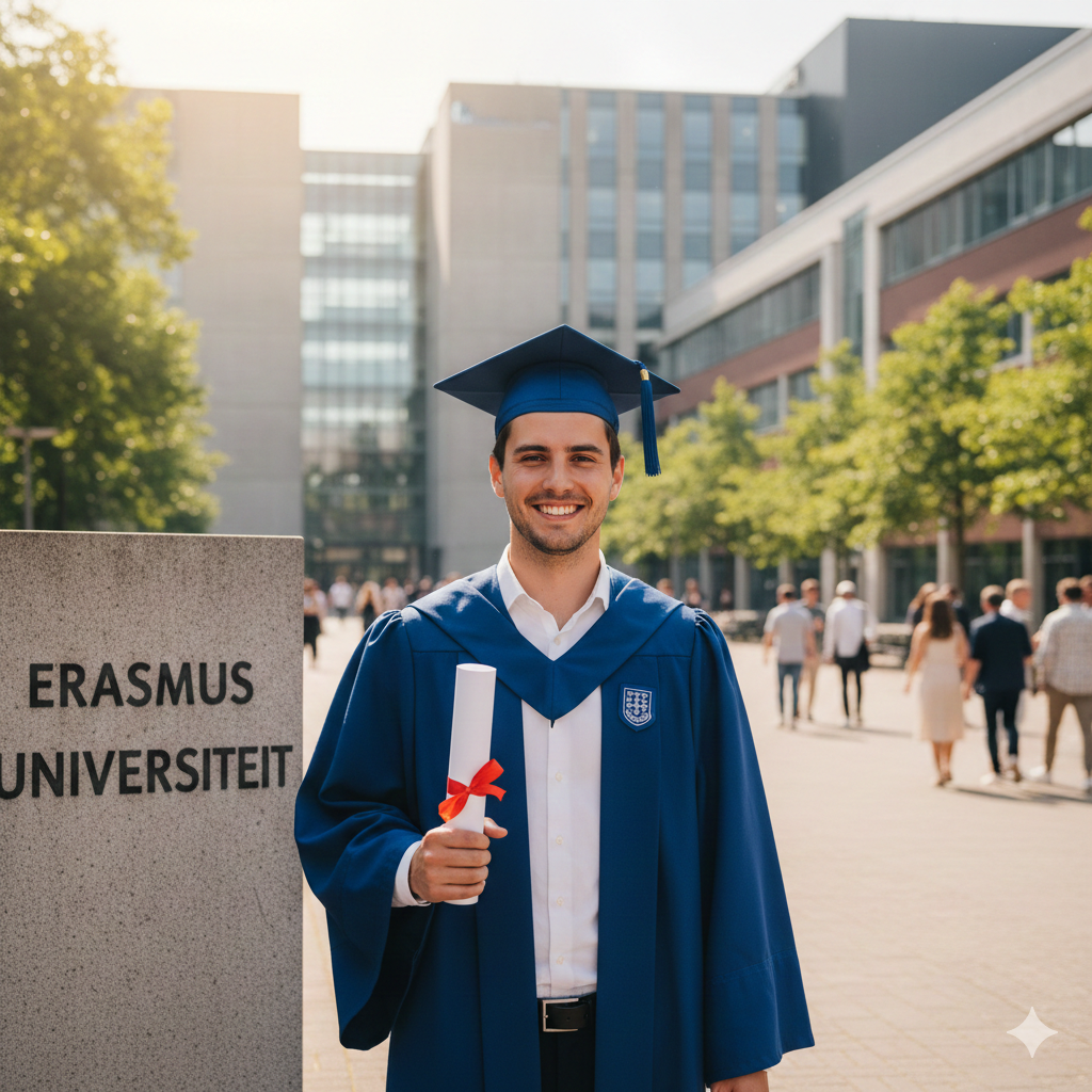 Man is klaar met studeren.