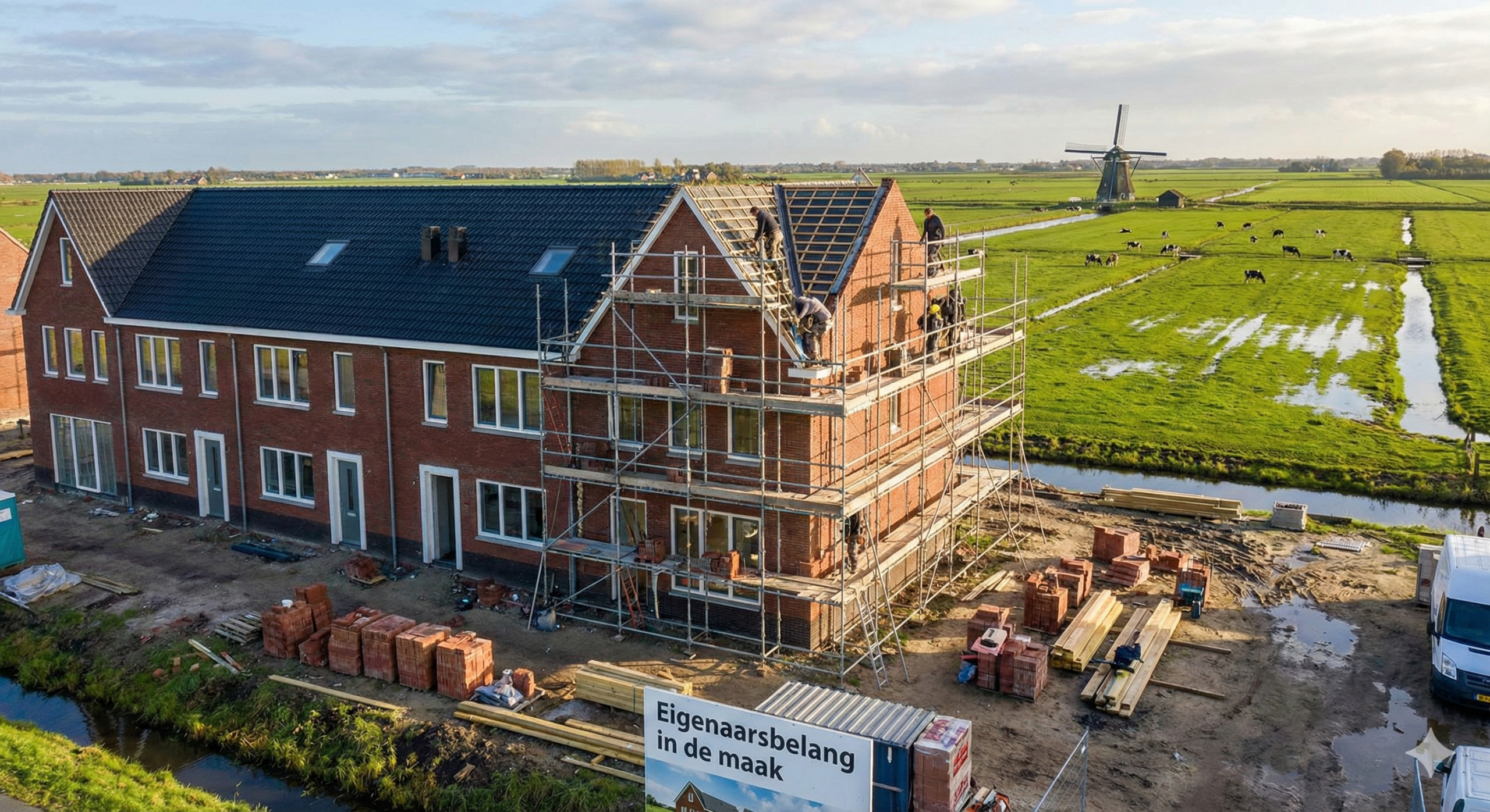 Huizen worden gebouwd.