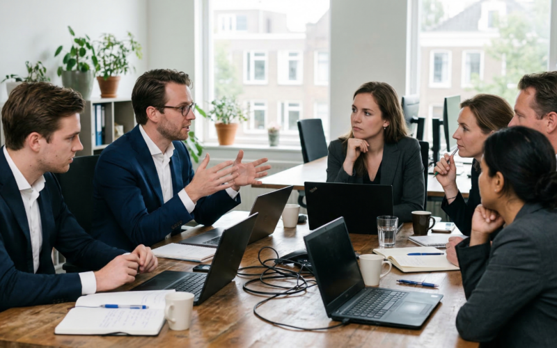 je ziet hier mensen in een vergadering