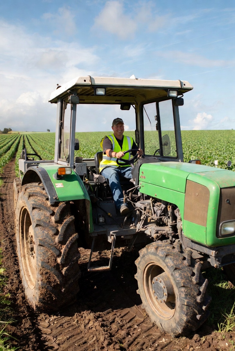 trekker chauffeur op een weiland