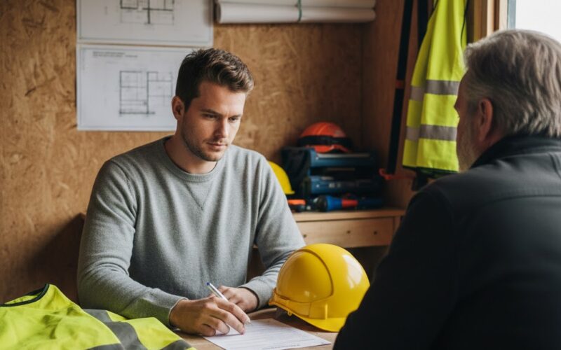 bouw medewerker die ontslag neemt en zn spullen inlevert