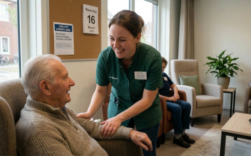 Een vrouw werkt in de zorg