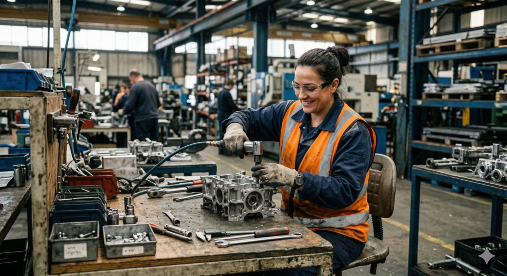 Vrouw werkt in de assemblage