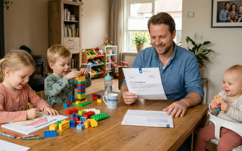 Een man kijkt naar zijn ontvangen kinderbijslag