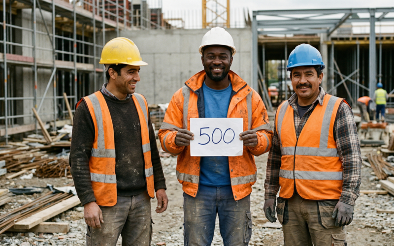 je ziet hier 3 mensen staan. de middelste heeft een briefje met daarop 500 euro staan. dat betekent dat je deze maand 500 euro kan verdienen door iemand te helpen met het vinden van een baan.