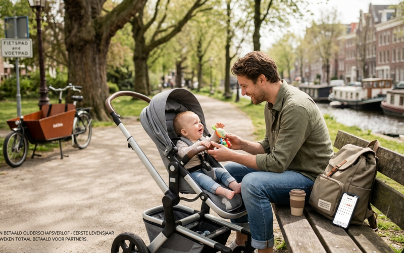 Een man is net vader, en heeft vrij.