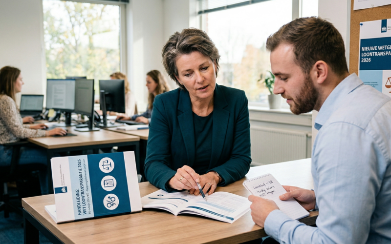 Een man laat zich informeren over de wet loontransparantie 2026