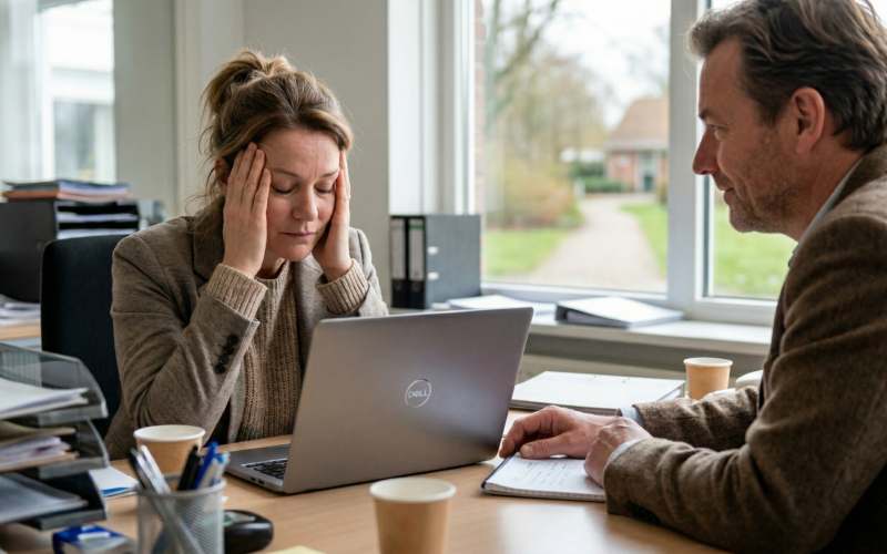 Een vrouw zit in een tweede spoor traject.