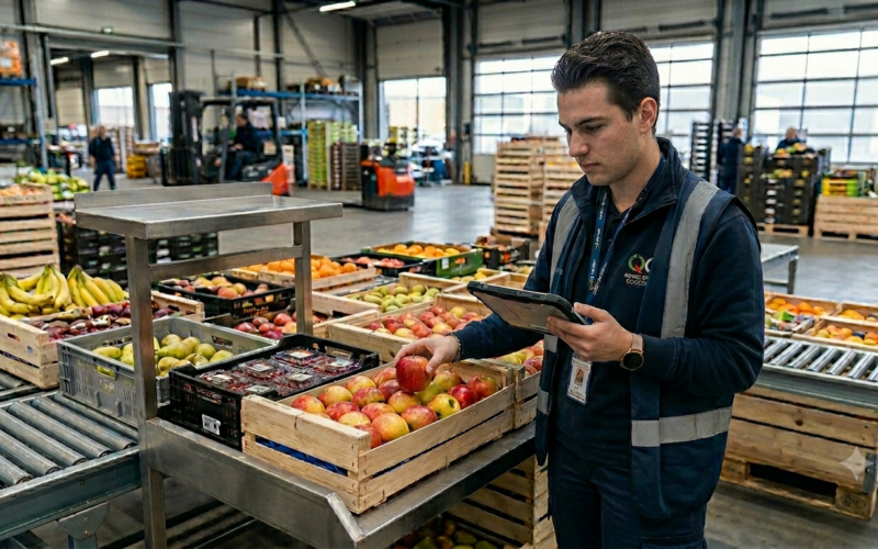 Een kwaliteitscontroleur inspecteert al het fruit