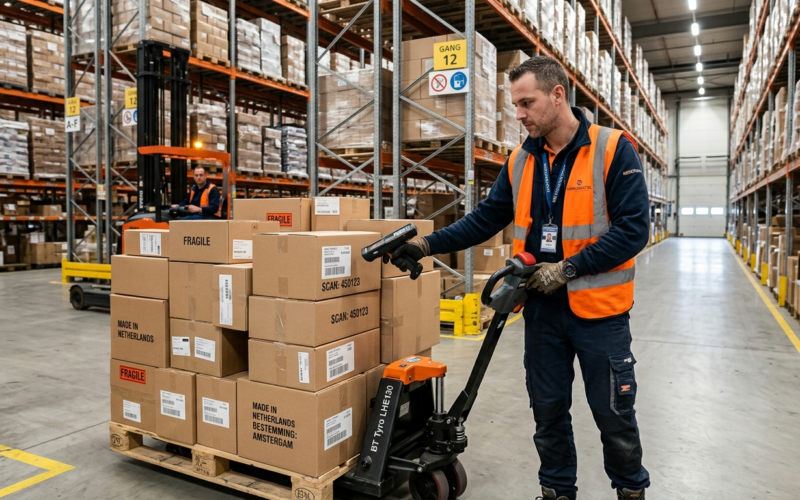 Logistiek medewerker aan het werk in een magazijn