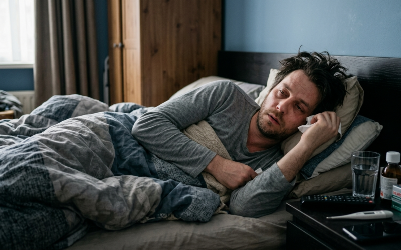 Uitzendkracht ziek op bed