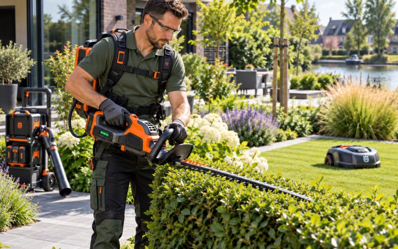 hovenier met moderne apparatuur